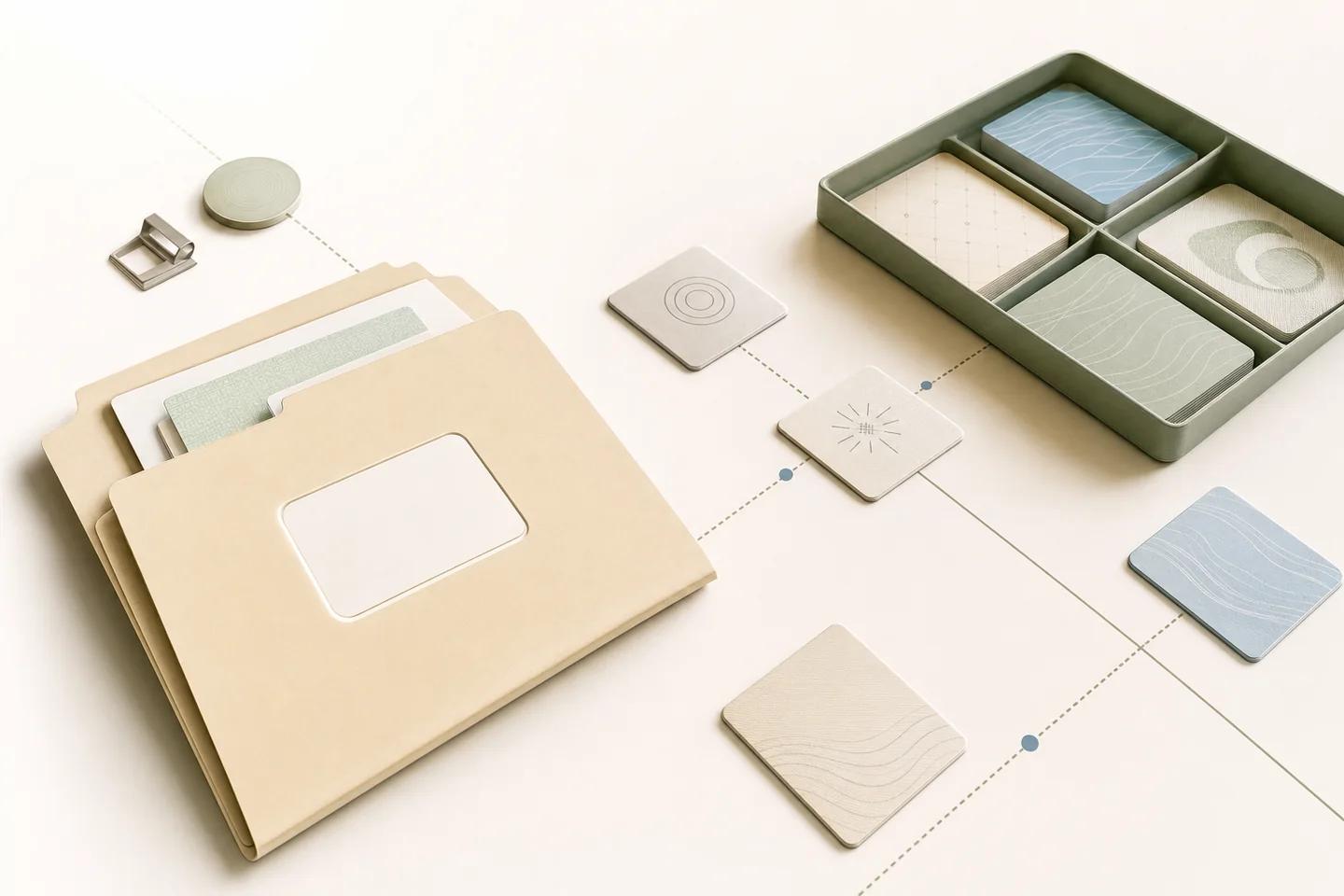 Light enterprise still life for deepfake detection for telecommunications: how-related verification objects on a white surface, no people.