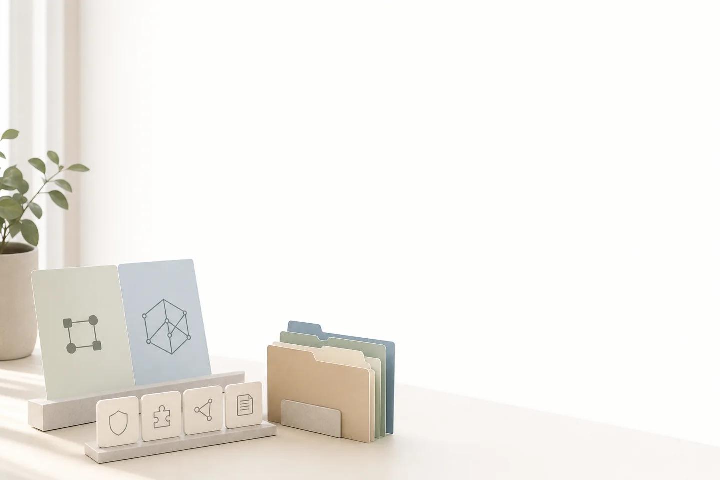 Verification objects on a white surface representing the decision between two deepfake detection vendors.