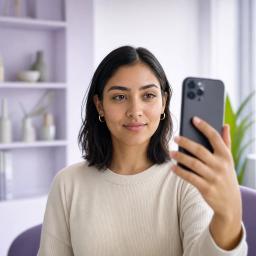 Fictional customer selfie