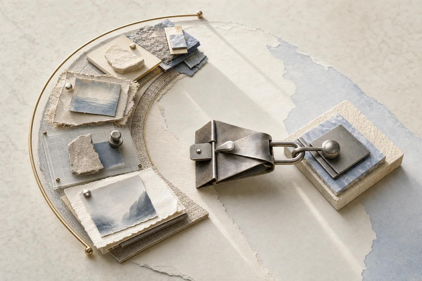 A metal claim clasp references varied provenance assertions and an asset-binding piece.
