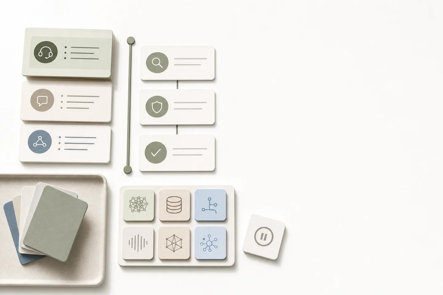 Still life of verification objects on a white surface, used to illustrate automated probing of contact centre systems.